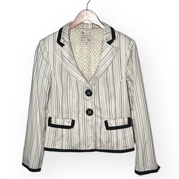 Vintage NANETTE LEPORE Striped Cream Blazer Equestrian Collegiate Ivy League 12 - Picture 10 of 12